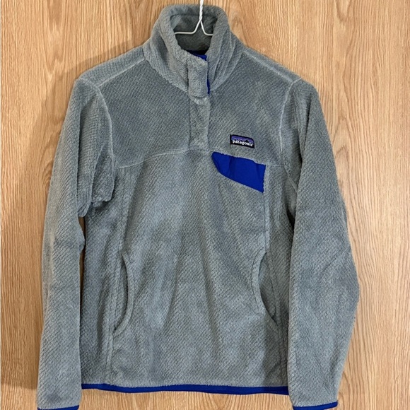 Patagonia 1/4 Snap Re-Tool Synchilla Gray and Blue Fleece Pullover - Picture 1 of 5